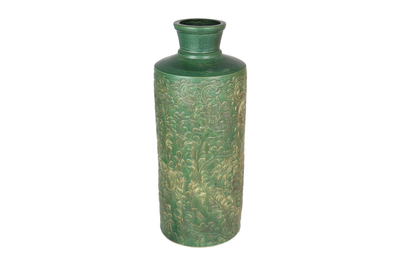 Big imitative-antique ceramic vase with chrysanthemum patterns, bell shape, blue glaze (H65 cm)
