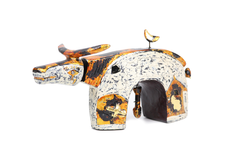 High-class handmade lacquer puppet - Buffalo with village entrance shape