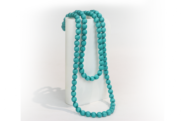 Long Wooden Bead Silk Necklace