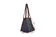 Long Straps Suede Handbag with Hmong Brocade Pattern