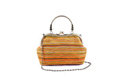 Bag with Curved Handle Frame and Traditional Brocade Pattern