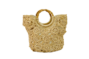 Flower-Crochet Seagrass Bag With Flower On Edge And Round Bamboo Straps