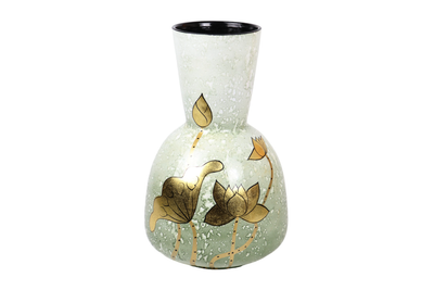 Ceramic Vase inlaid with Pearl shells with Lotus Motifs in the Crab basket-shaped (H35cm)