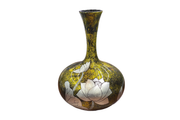 Lacquered Ceramic Vase Golden Inlaided with Flat Garlic-Shaped and Lotus Flower motifs (H35cm)