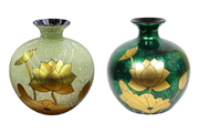 Lacquered Ceramic Vase Golden Inlaided with Fengshui-Shaped and Lotus motifs (H25cm)