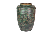 Imitative-antique ceramic jar with brown chrysanthemum patterns, blue glaze (H60 cm)