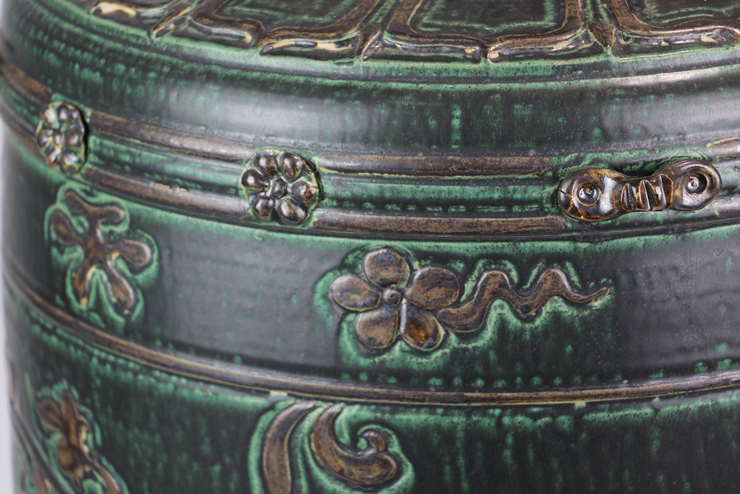 Imitative-antique ceramic jar with brown chrysanthemum patterns, blue glaze (H60 cm)