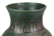 Imitative-antique ceramic vase with brown chrysanthemum patterns, mango shape, blue glaze (H45cm)