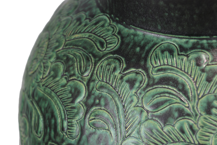 Imitative-antique ceramic vase with with chrysanthemum patterns, blue glaze (H48cm)