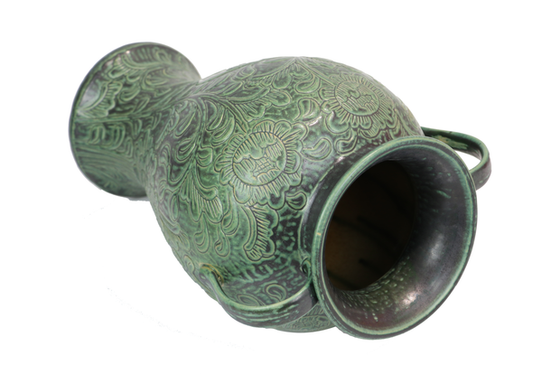 Imitative-antique ceramic vase with two handle and chrysanthemum patterns, blue glaze (H48 cm)
