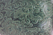 Imitative-antique ceramic vase with chrysanthemum patterns, oleaster shape, blue glaze (H35 cm)