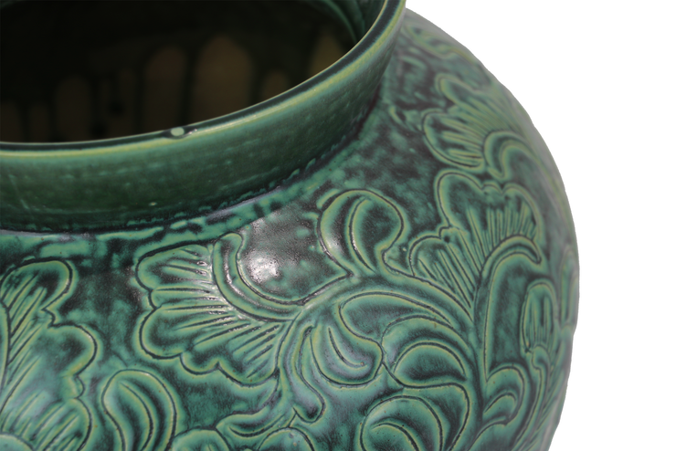 Imitative-antique ceramic vase with chrysanthemum patterns, blue glaze (H23 cm)