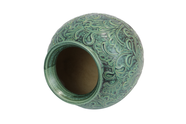 Imitative-antique ceramic vase with brown chrysanthemum patterns, blue glaze (H21 cm)