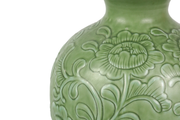Imitative-antique ceramic vase with chrysanthemum patterns, tall shape, blue glaze (H34 cm)