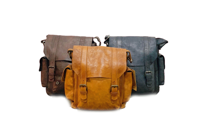 Cow Leather Twin Pockets Satchel 8035