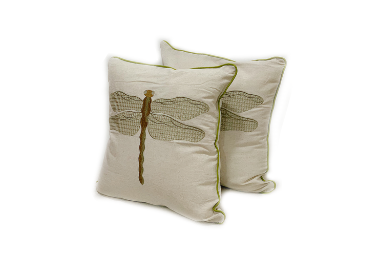 Square Linen Pillowcase 45X45 cm With Embroidered Dragonfly Pattern