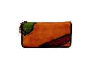 Cow Leather Wallet Zipper With Feather Patterns 1058