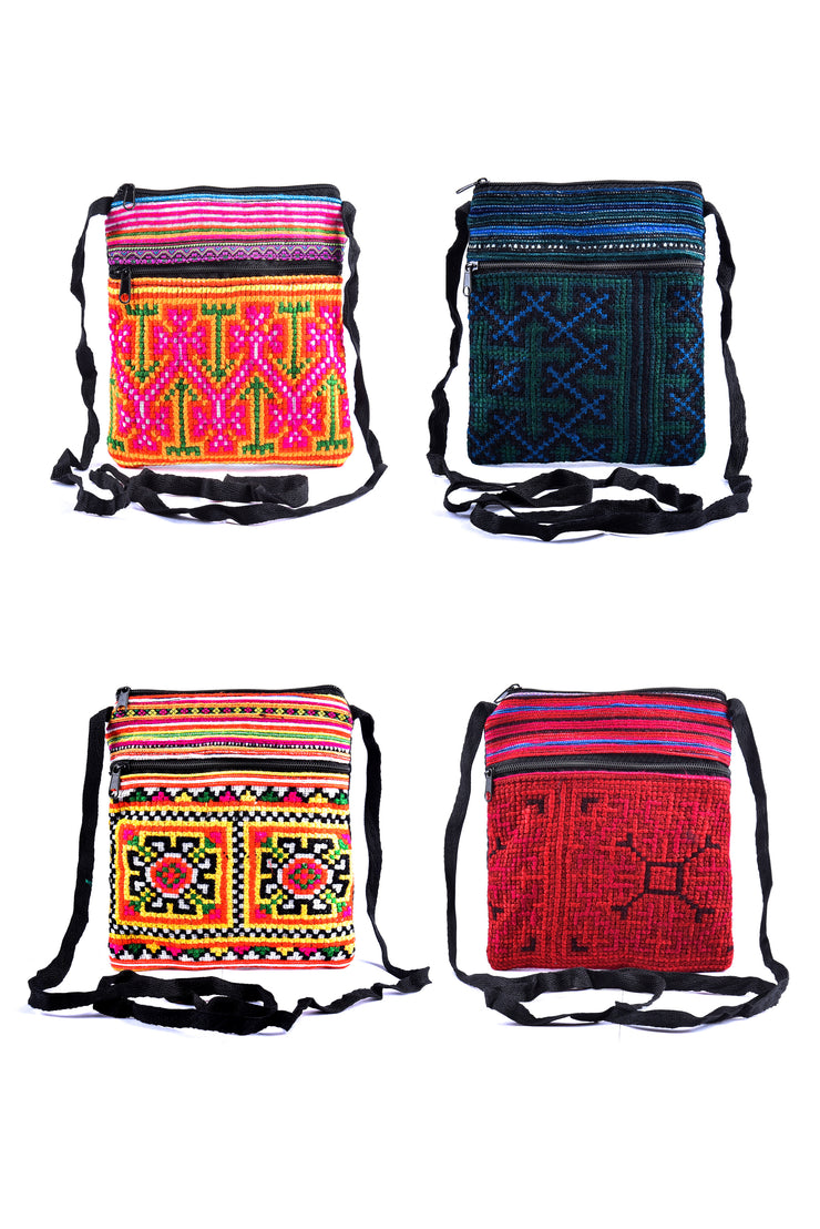 Flat Brocade Passport Bag with Two Zippers and Traditional Brocade Pattern