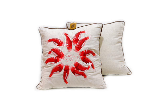 Square Linen Pillowcase 45X45 cm With 12 Embroidered Fish Patterns