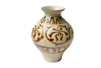 Tall-Small Imitative-Antique Vase With Floral Patterns Neck Decorated, Tran's Dynasty of XIII-XIV Century Brown-Ceramic