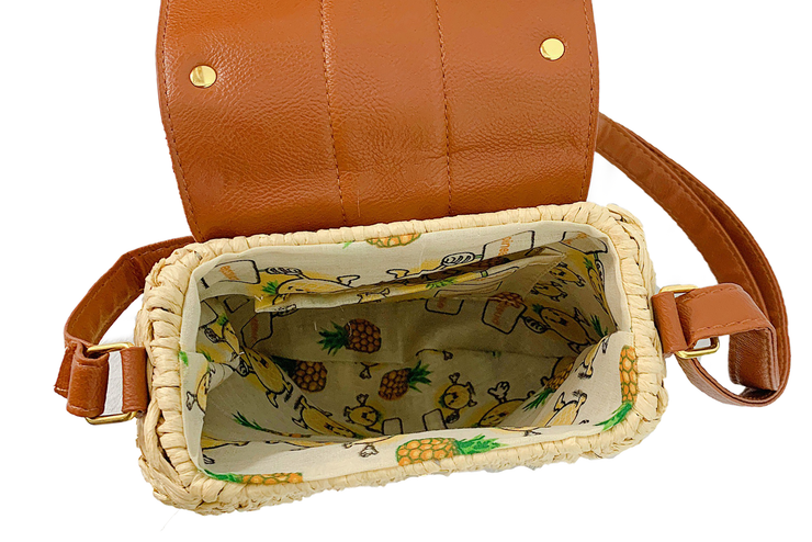 Seagrass Polti Bag With Leather Straps, Leather Lid, and Zippered Tassel