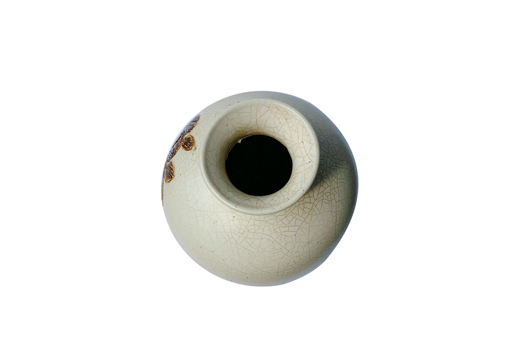 Tall Imitative-Antique Vase With Brown-Lotus Pattern And Tighten-Mouth, Made of White-Ceramic