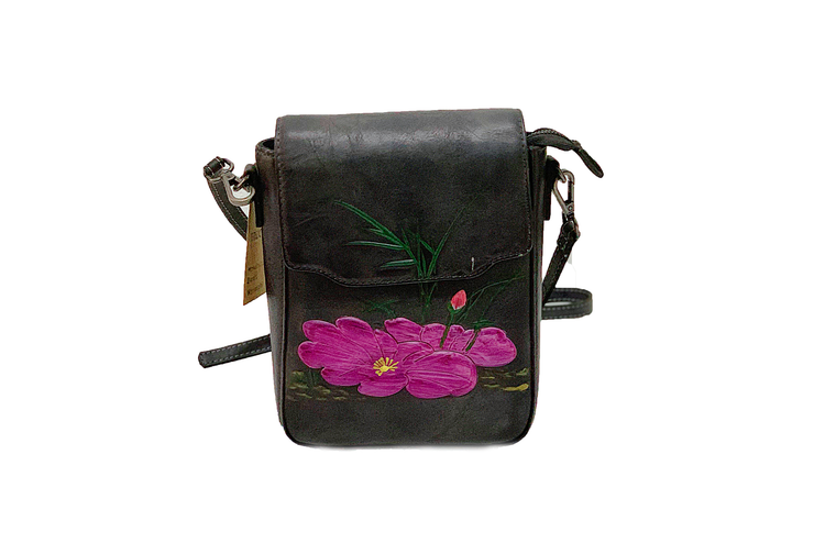 Cow Leather Handbag With Printed Lotus 8241