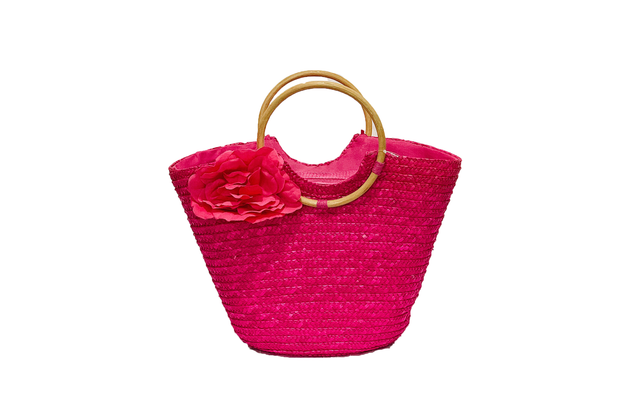 Seagrass Basket Bag With Linen Flower And Round Straps