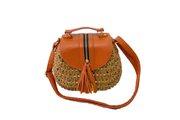 Seagrass Polti Bag With Leather Straps, Leather Lid, and Zippered Tassel