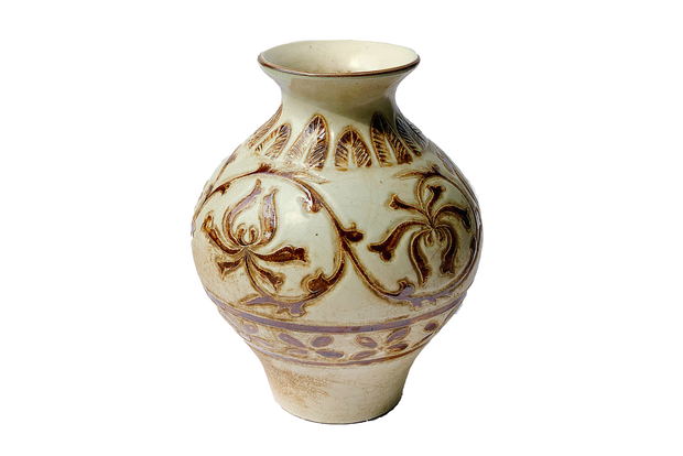 Tall-Small Imitative-Antique Vase With Floral Patterns Neck Decorated, Tran's Dynasty of XIII-XIV Century Brown-Ceramic