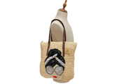 Seagrass Tote Bag With Real Leather Straps and Beaded Pattern