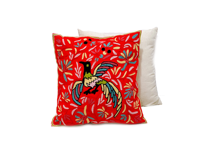 Square Linen Pillowcase 45X45 cm With Hand-Sewn Bird Patterns