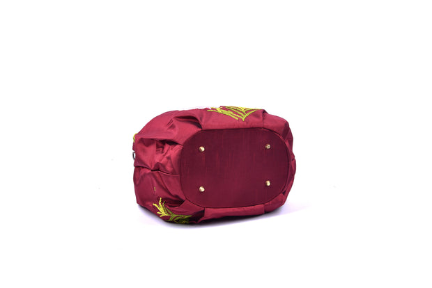 Large Taffeta Handbag with Hand-sewn Glass Bead Rose Patterns