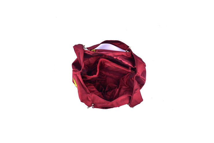 Large Taffeta Handbag with Hand-sewn Glass Bead Rose Patterns