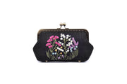 Small Hemp Purse With Copper Binding And Mixed "Chrysanthemum + Violet Bush"  Embroidery