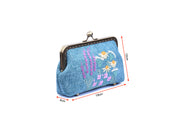 Big Hemp Purse With Copper Binding,  "Big Chrysanthemum Flower Bush" Embroidery With Sequin And Glass Bead Pistils