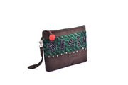 Rectangular Flat Suede Purse with Traditional Brocade Pattern