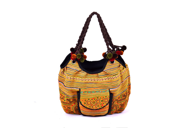 Large Handbag with Braided Straps and Traditional Brocade Patterns