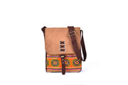 Tall Satchel HandBag with Braided Cords on Lid and Traditional Brocade Patterns