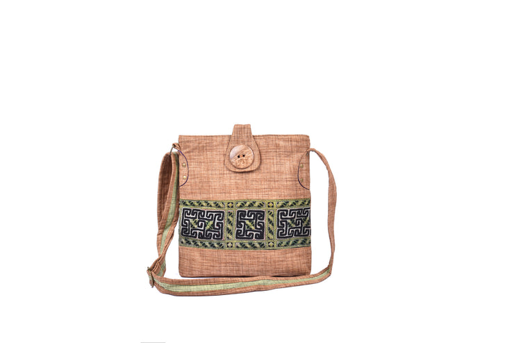 Big Hemp Sling Bag with Hmong Brocade Pattern