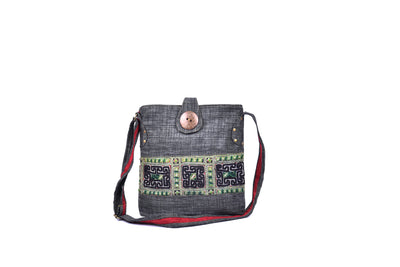 Big Hemp Sling Bag with Hmong Brocade Pattern
