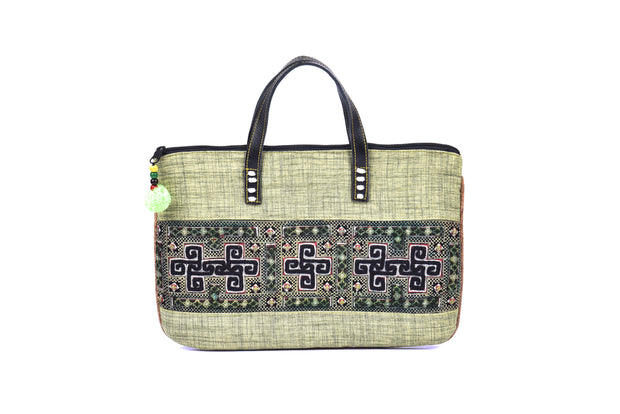 Hemp Flat Bag with Hmong Brocade Pattern