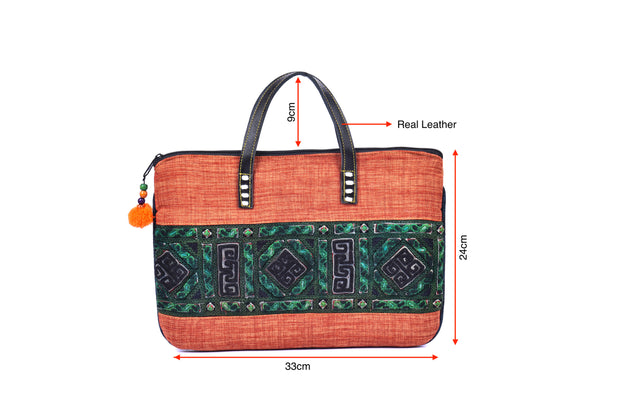 Hemp Flat Bag with Hmong Brocade Pattern