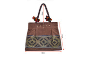 Suede Flat Bucket-shaped Bag with Hmong Brocade Pattern
