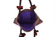 Suede Flat Bucket-shaped Bag with Hmong Brocade Pattern
