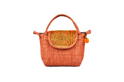 Large Hemp Handbag with Brocade Patterns on Lid