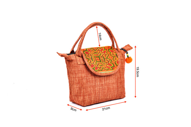 Large Hemp Handbag with Brocade Patterns on Lid