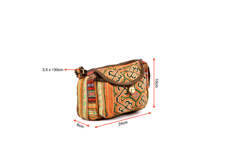 Rectangular Linen Satchel Bag with Traditional Flower-like Brocade Patterns