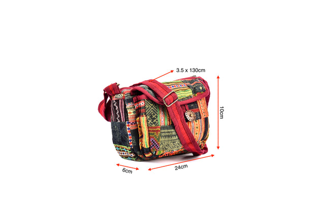 Rectangular Linen Satchel Bag with Mixed Square Brocade Patterns