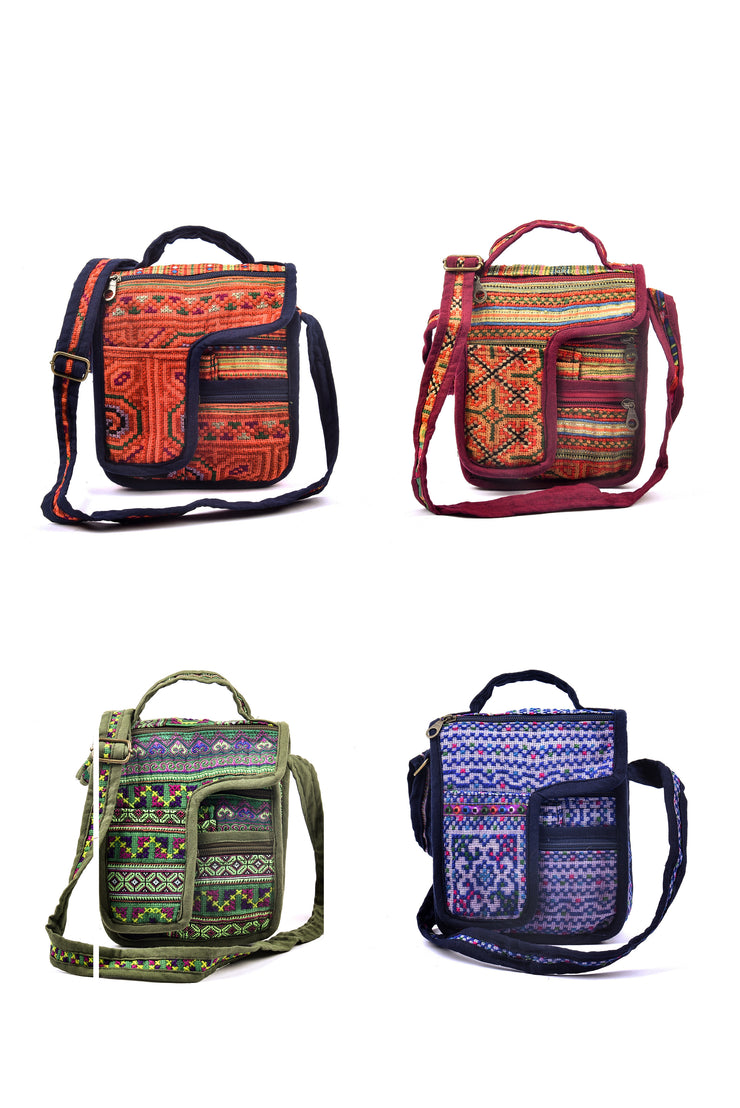 Rectangular Linen Satchel Bag with Traditional Brocade Patterns